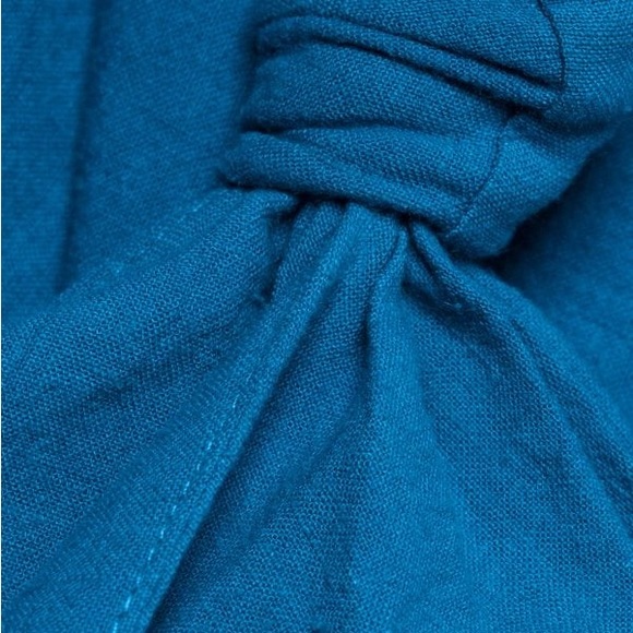 Farm Rio Blue Knotted Cut-Out Linen-Blend Midi-Dress NWT - Picture 3 of 4